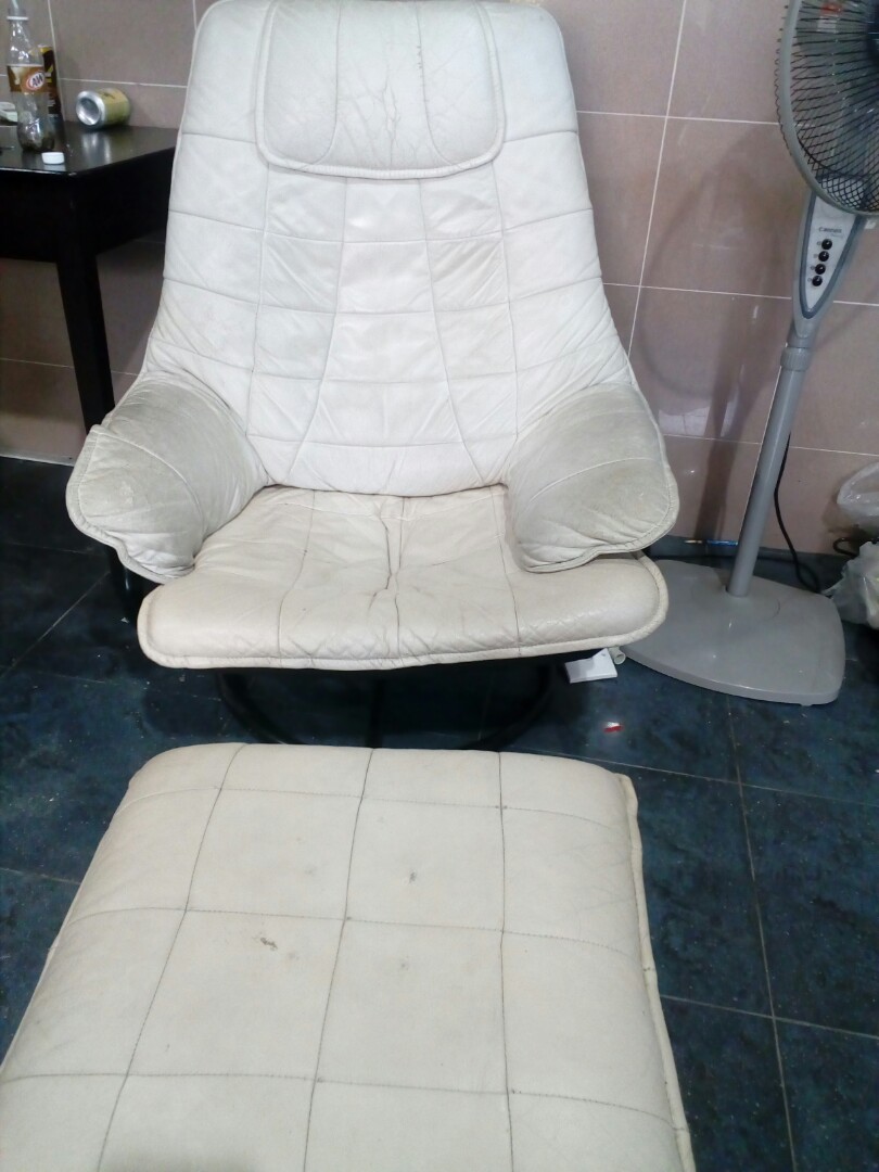 Recliner White Leather Chair with foot rest, Furniture & Home Living