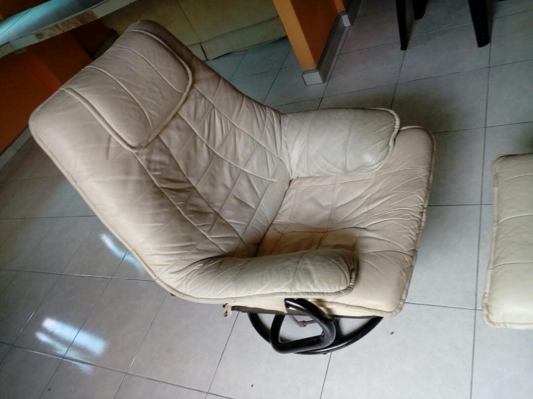 Recliner White Leather Chair with foot rest, Furniture & Home Living