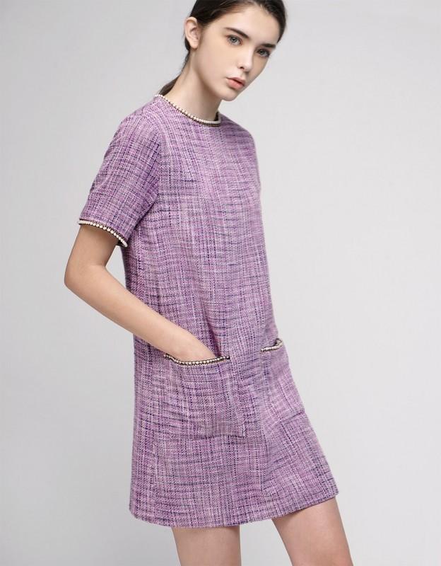 Fringe and pearl store embellished tweed dress