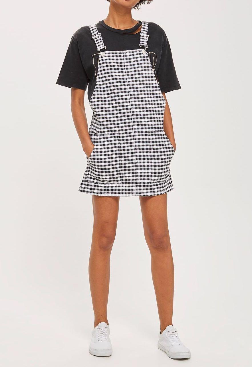 Topshop checked pinafore dress best sale