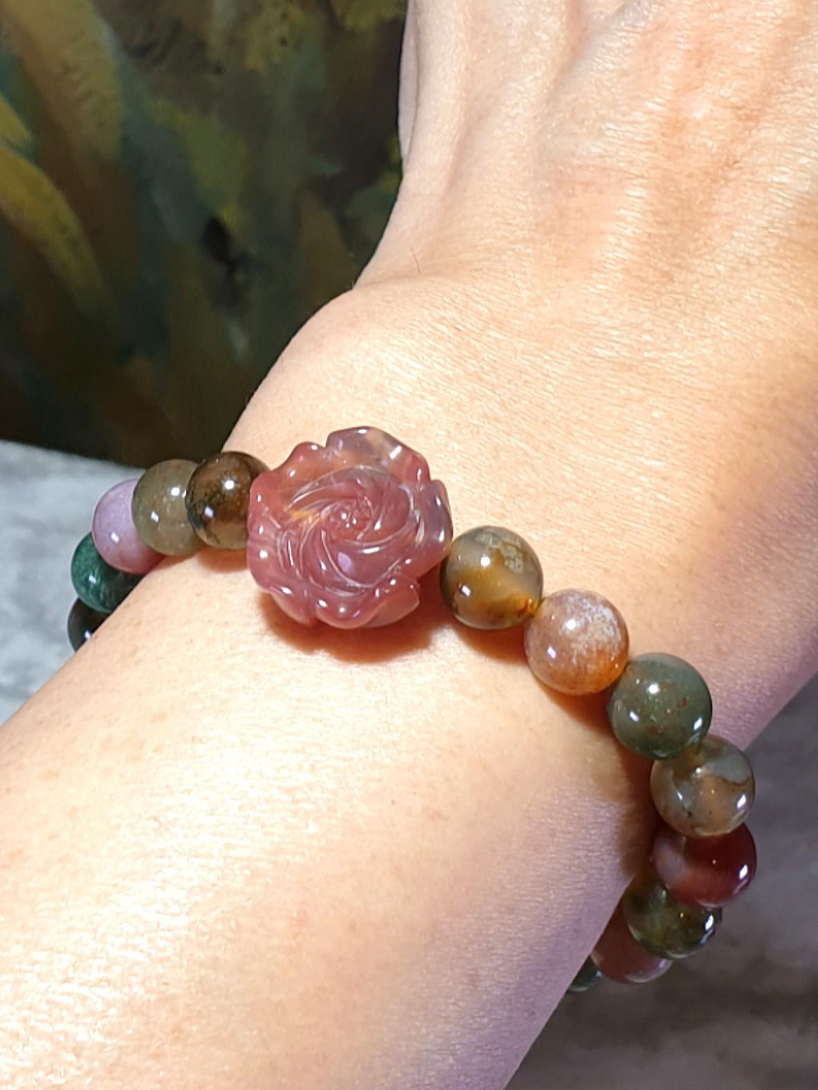 8mm premium multicolor Indian Agate and Yanyuan Agate bracelet