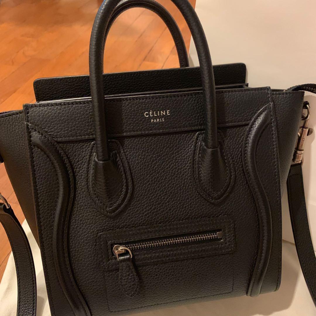 Celine Nano Luggage Black Drummed Leather