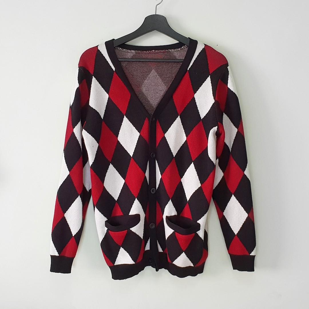 SOLD] Diamond Check Cardigan Sweater 