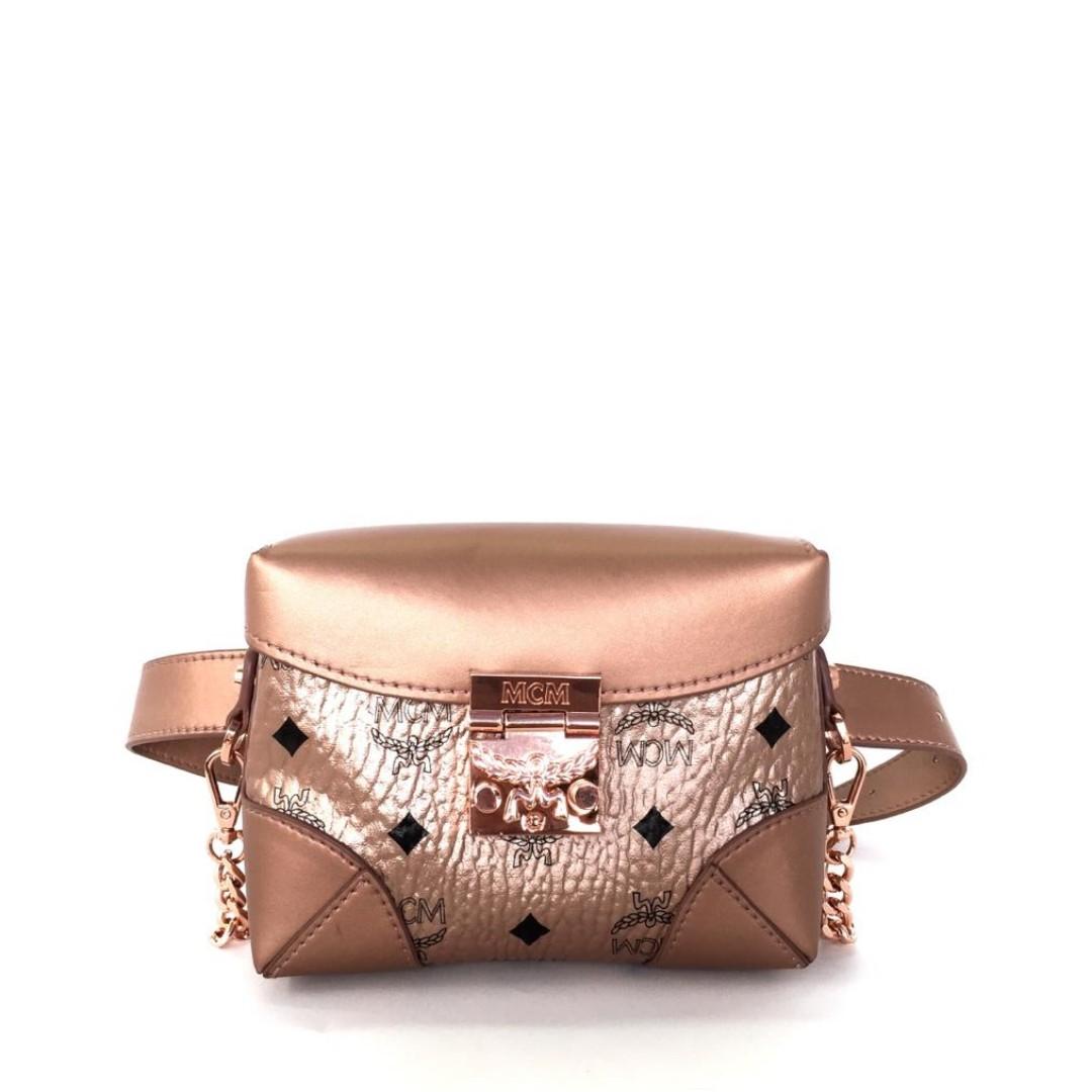 M C M Soft Berlin Belt Bag in Visetos Bronze Fesyen Wanita Tas