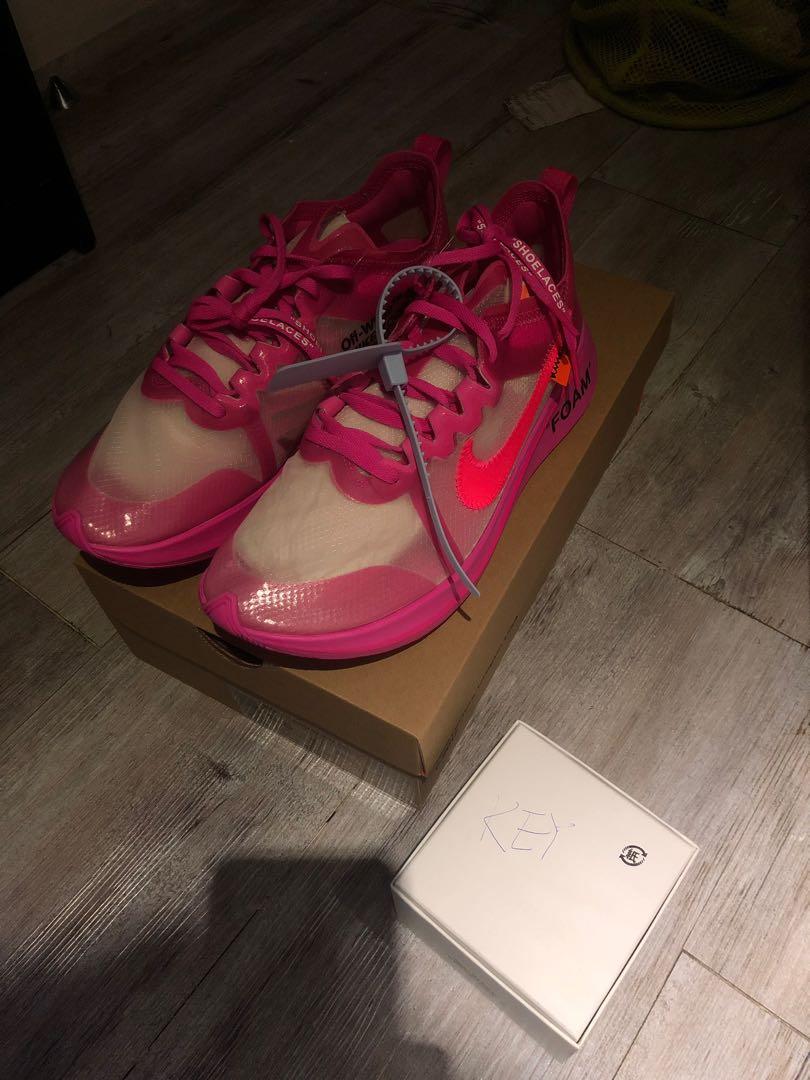 nike off white zoom fly pink on feet