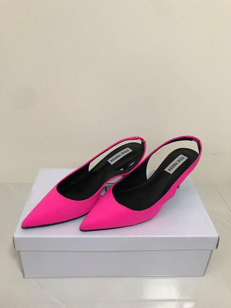 neon pink kitten heels