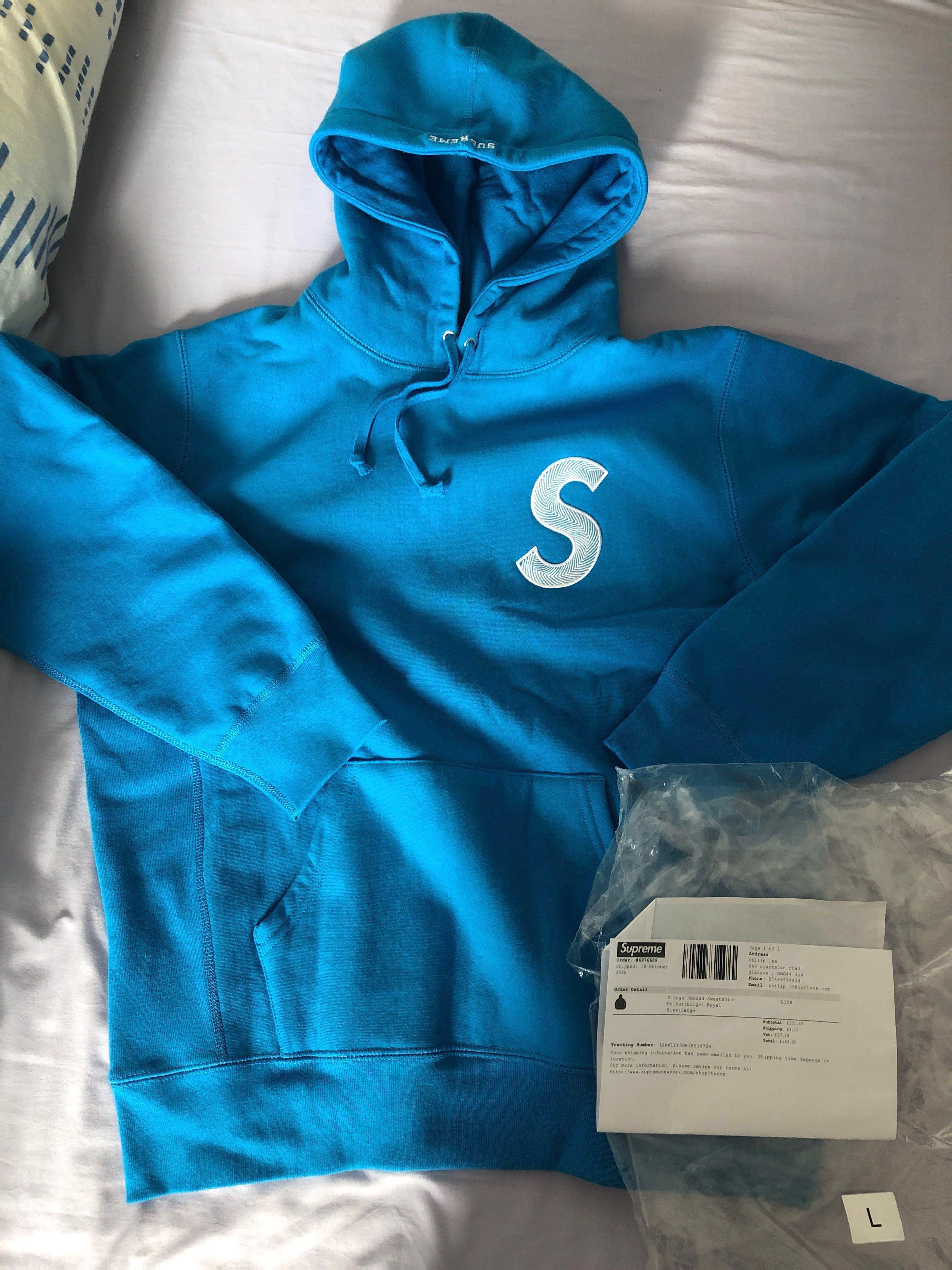 supreme s logo hoodie blue