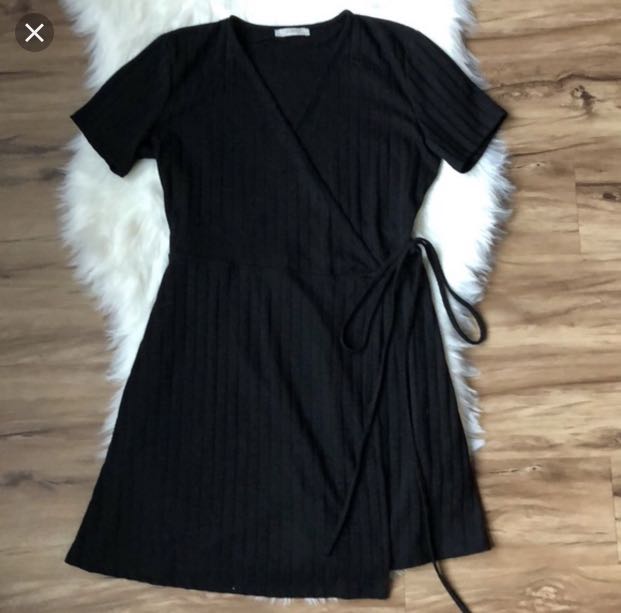Zara black ribbed wrap dress, Women's ...