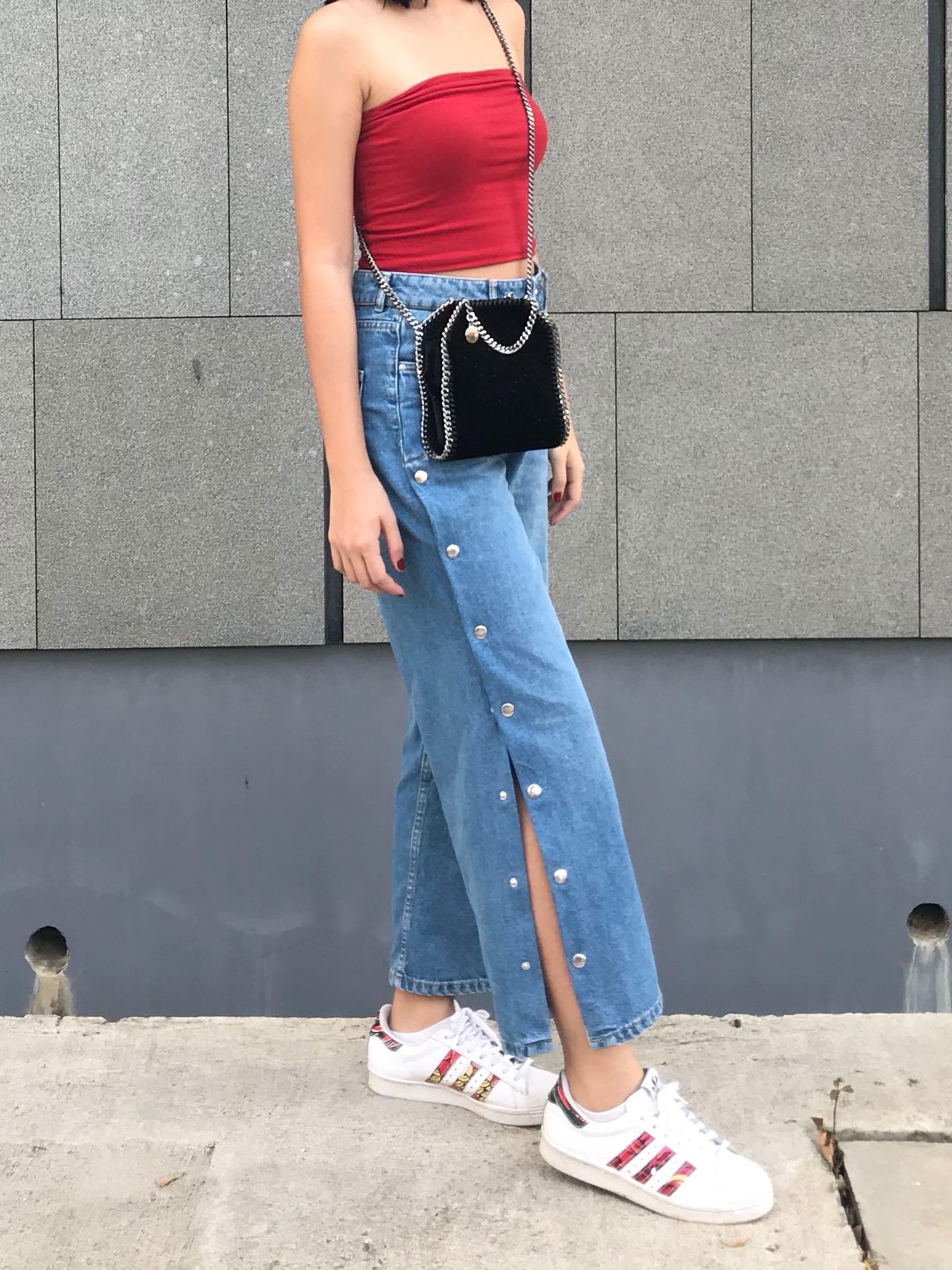Zara button side jeans, Women's Fashion 