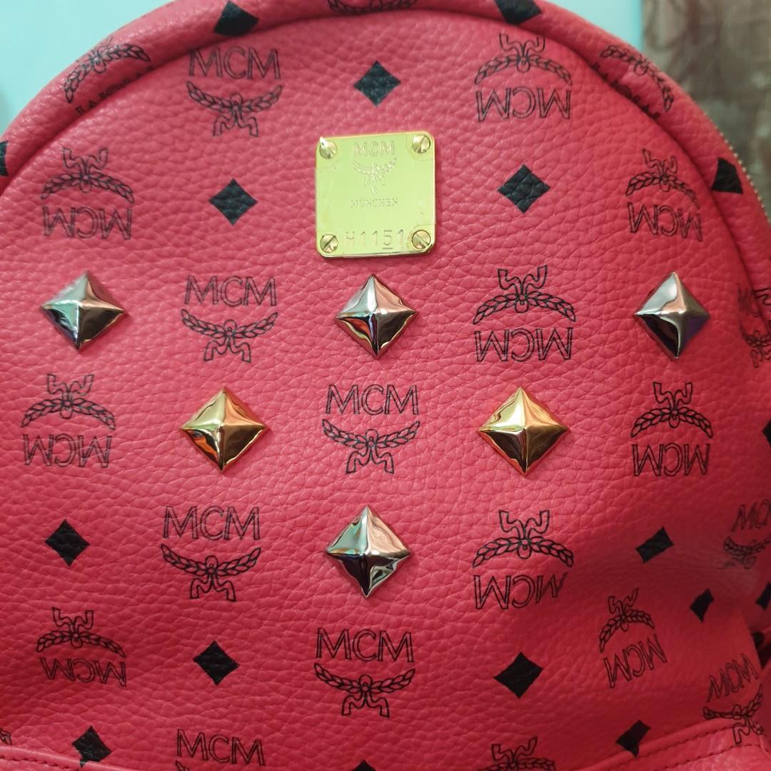 Stark leather backpack MCM Red in Leather - 31346818