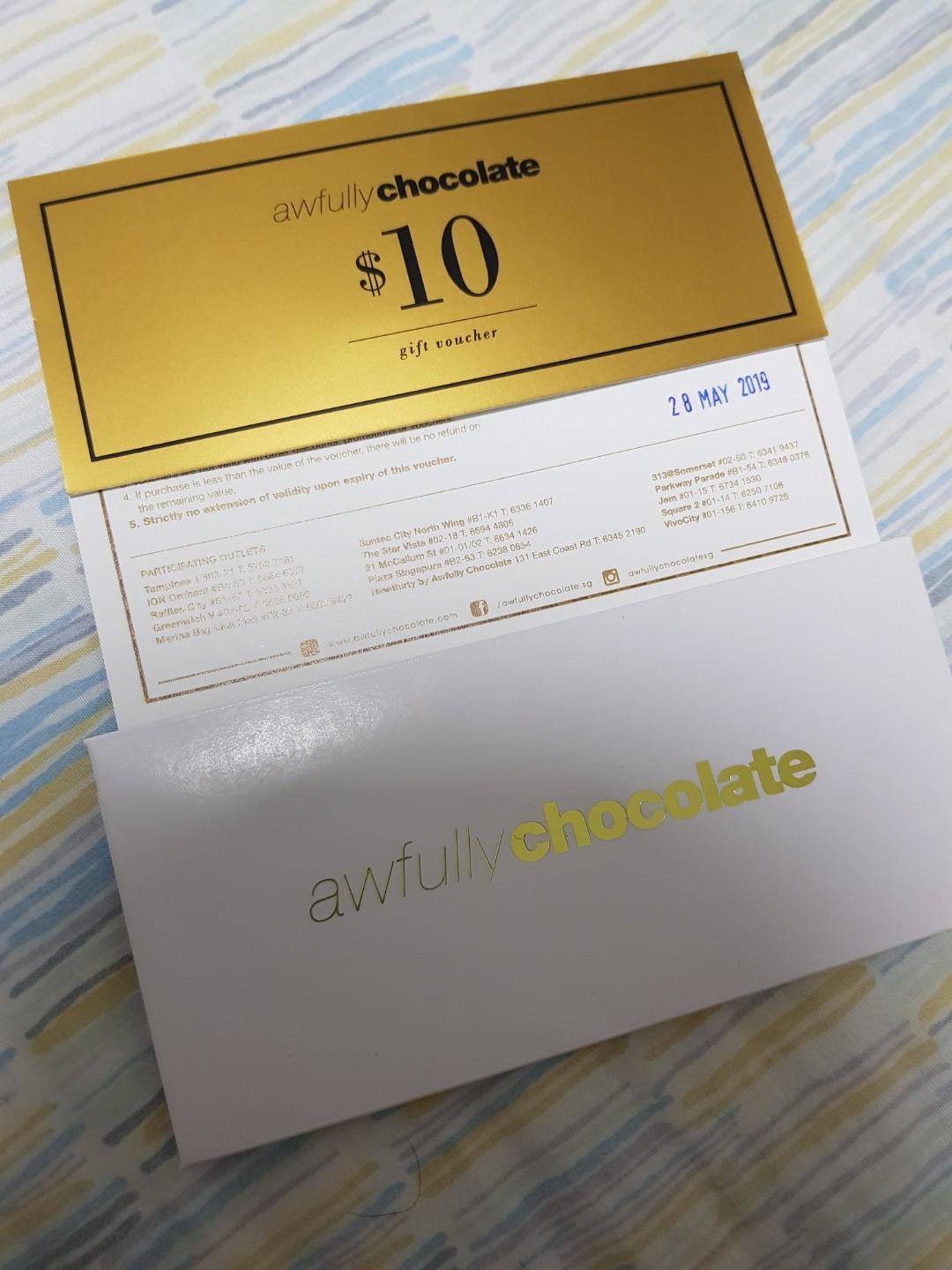 Awfully Chocolate Gift Voucher, Tickets & Vouchers, Vouchers on Carousell