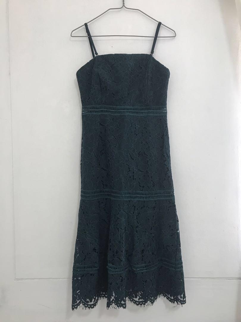 forest green lace midi dress