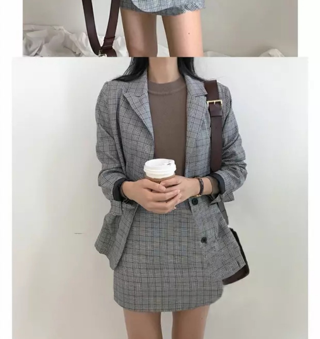 Checkered blazer and skirt sales set