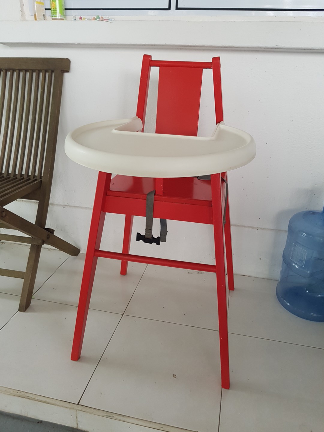 red ikea high chair