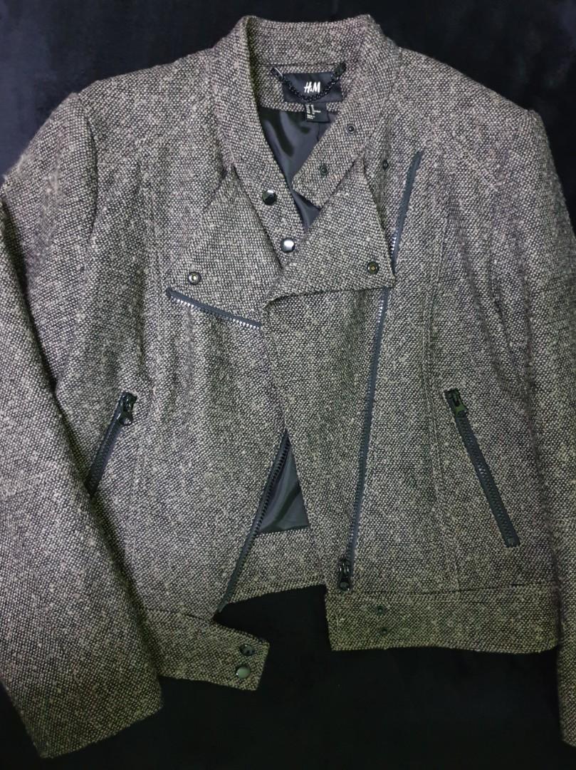 H M Women s Wool Blend Biker Jacket Grey Women s Fashion Coats