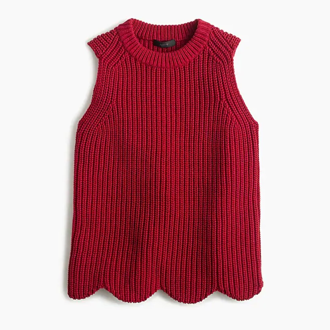 J Crew Scalloped Knit Sweater Shell Red Women s Fashion Tops Other Tops on Carousell
