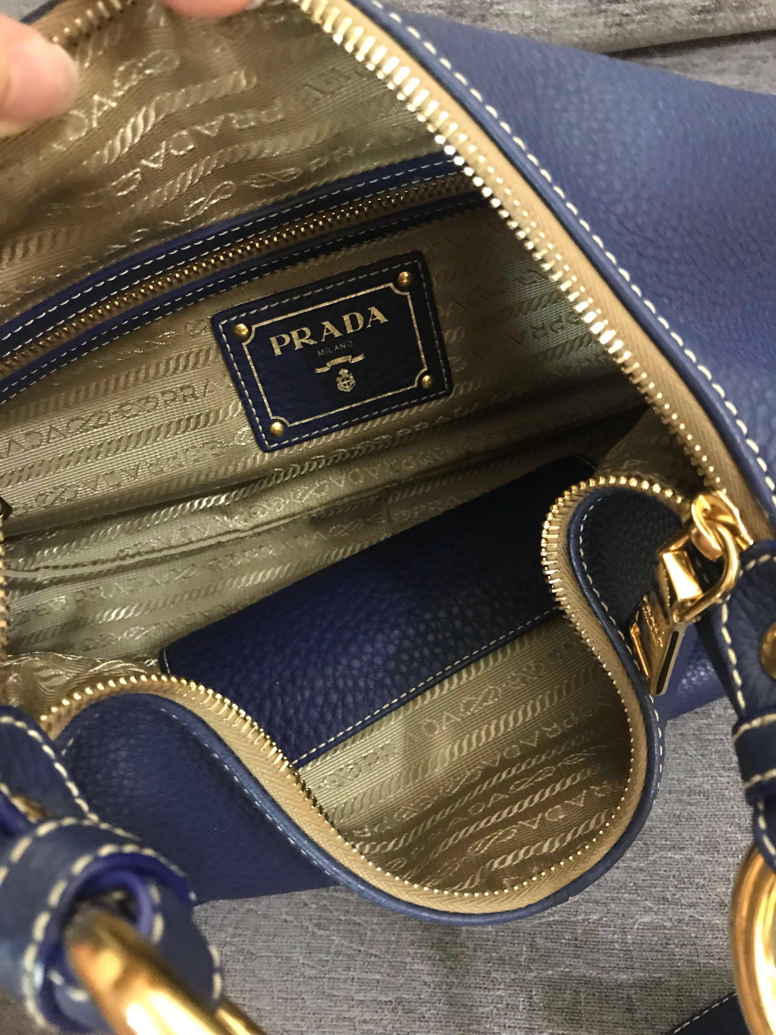 Prada Vitello Daino Leather Zip Top Hobo Bag BR4373, Luxury, Bags