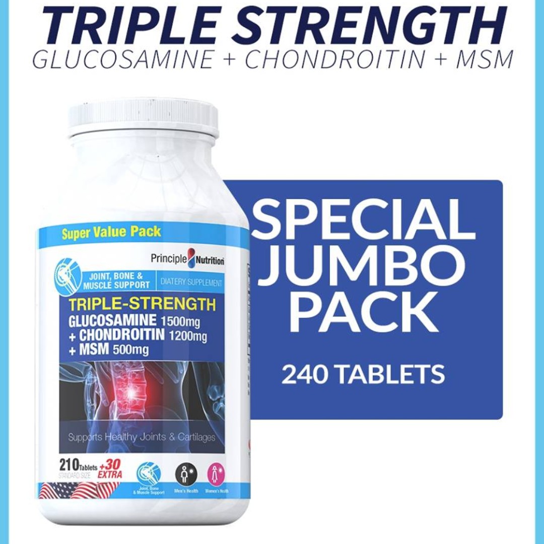 principle nutrition triple strength glucosamine 1500mg chondroitin 1200mg msm 500mg