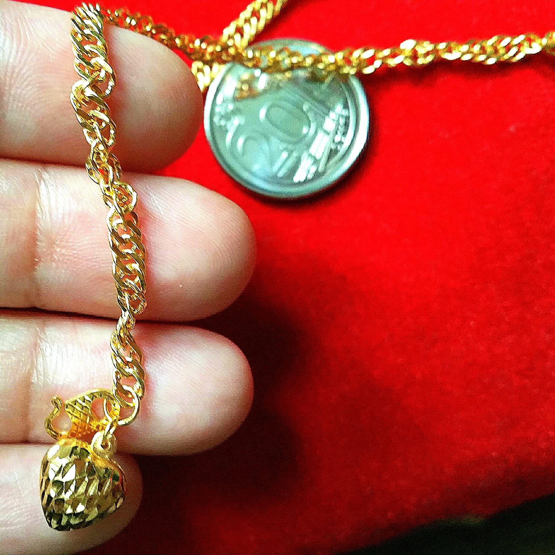 Baby Girl Real 916 Gold Chain Link Bracelet with 1 Love Pendant