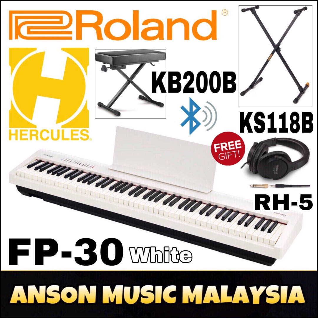 Roland Fp 30 Digital Piano White W Hercules Ks118b Travlite Single X Keyboard Stand Hercules Kb0b Ez Height Adjustable Keyboard Bench Music Media Music Instruments On Carousell