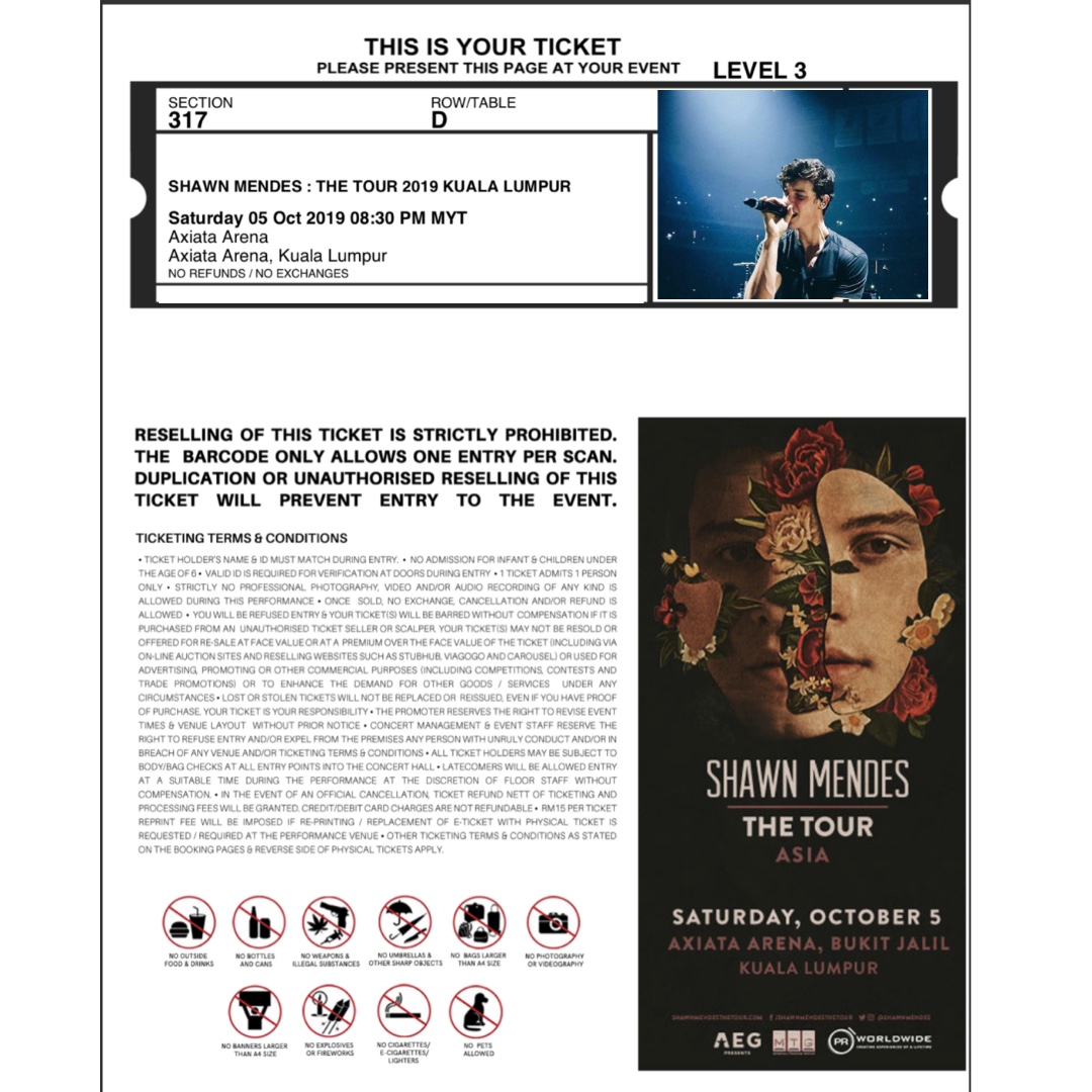 Shawn Mendes The Tour In Malaysia Tickets Vouchers Event Tickets On Carousell