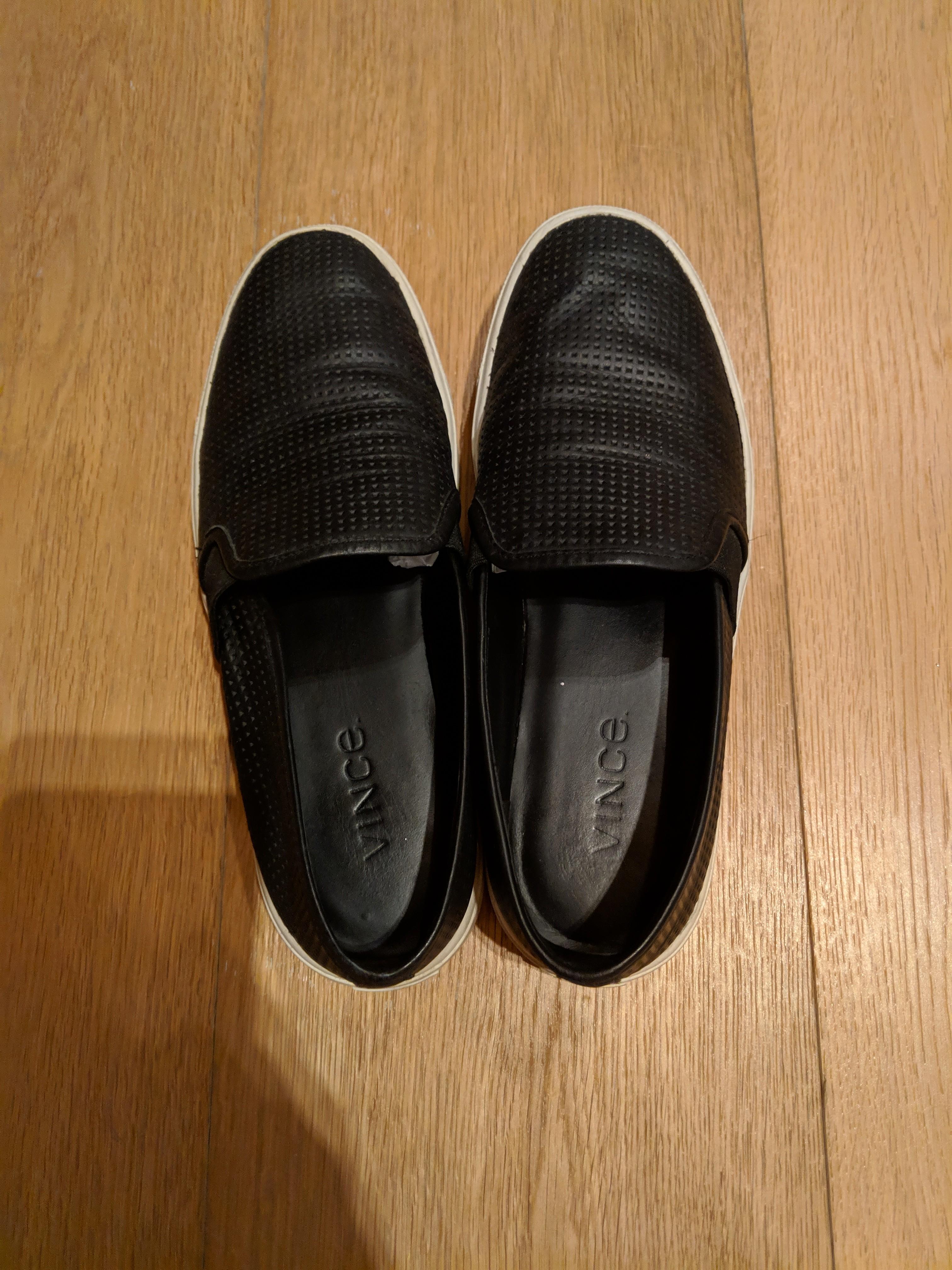 Vince Blair Black Perforated Leather Slip On Sneakers Women s Fashion Footwear Sneakers on Carousell