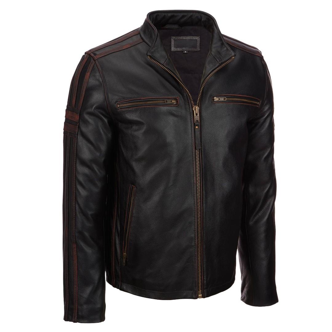Wilsons Leather Black Rivet Antique Leather Cycle Jacket