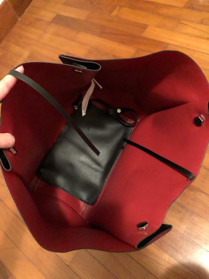 Zara reversible tote top bag black and red