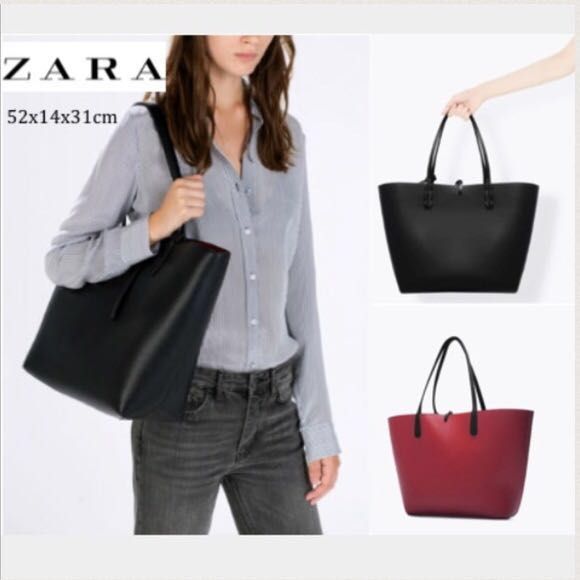 zara black and red tote bag