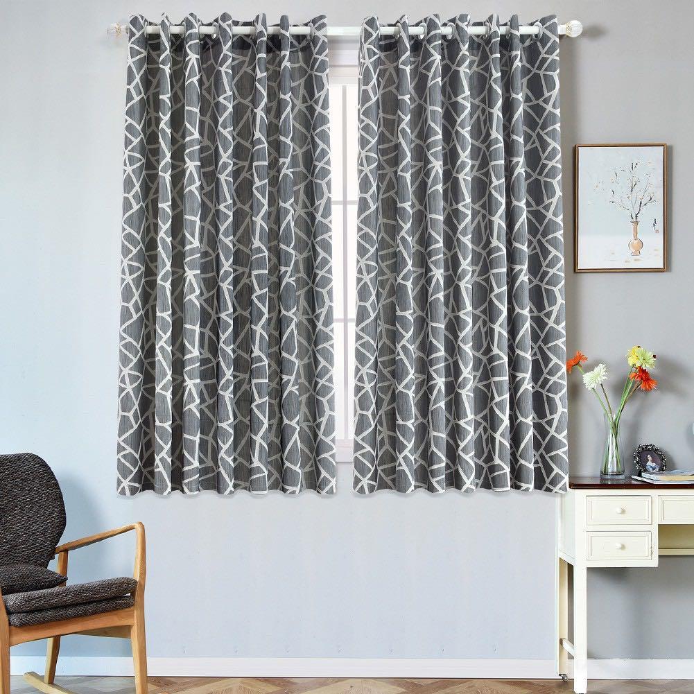 2pcs Set Grey Plaid Geometric Short Curtains Furniture Home