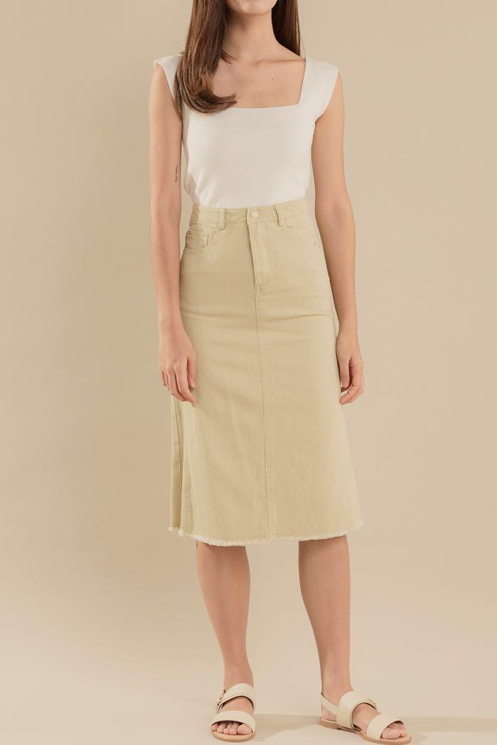 khaki denim pencil skirt