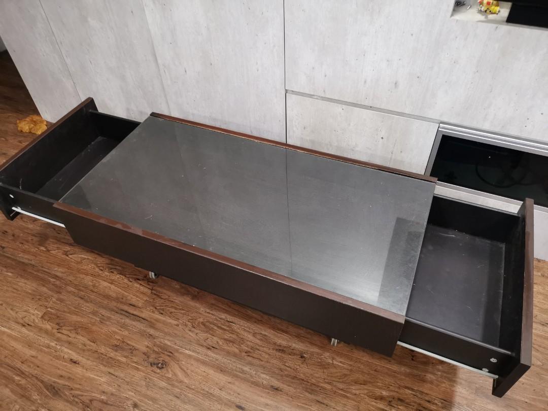 Ikea Coffee Table With Wheels Storage Drawers And Glass Top Furniture Home Living Furniture Tables Sets On Carousell