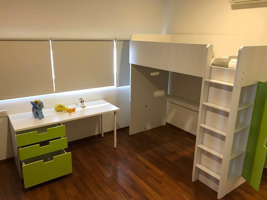 ikea white bunk bed with desk