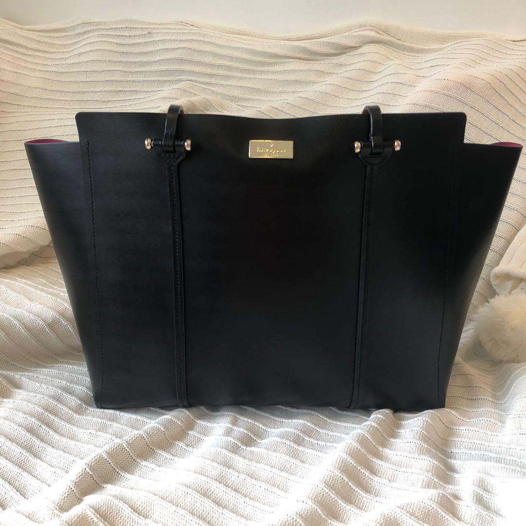 kate spade black tote pink inside