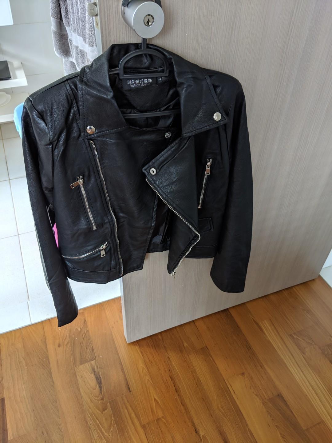 Short leather look jacket clearance