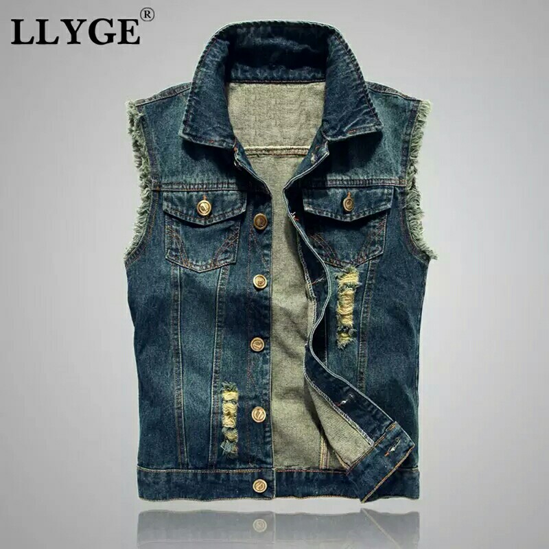 Mens Denim Jeans Vest Coat Ripped Pocket Sleeveless Jacket Men s