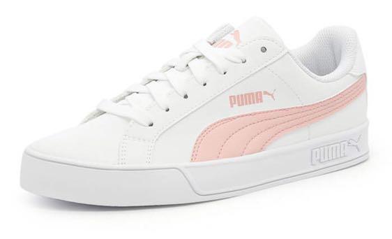 puma smash vulc white pink