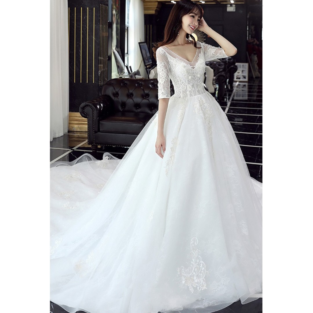 Pre Order White Long Sleeve Off Shoulder Fishtail Wedding Bridal