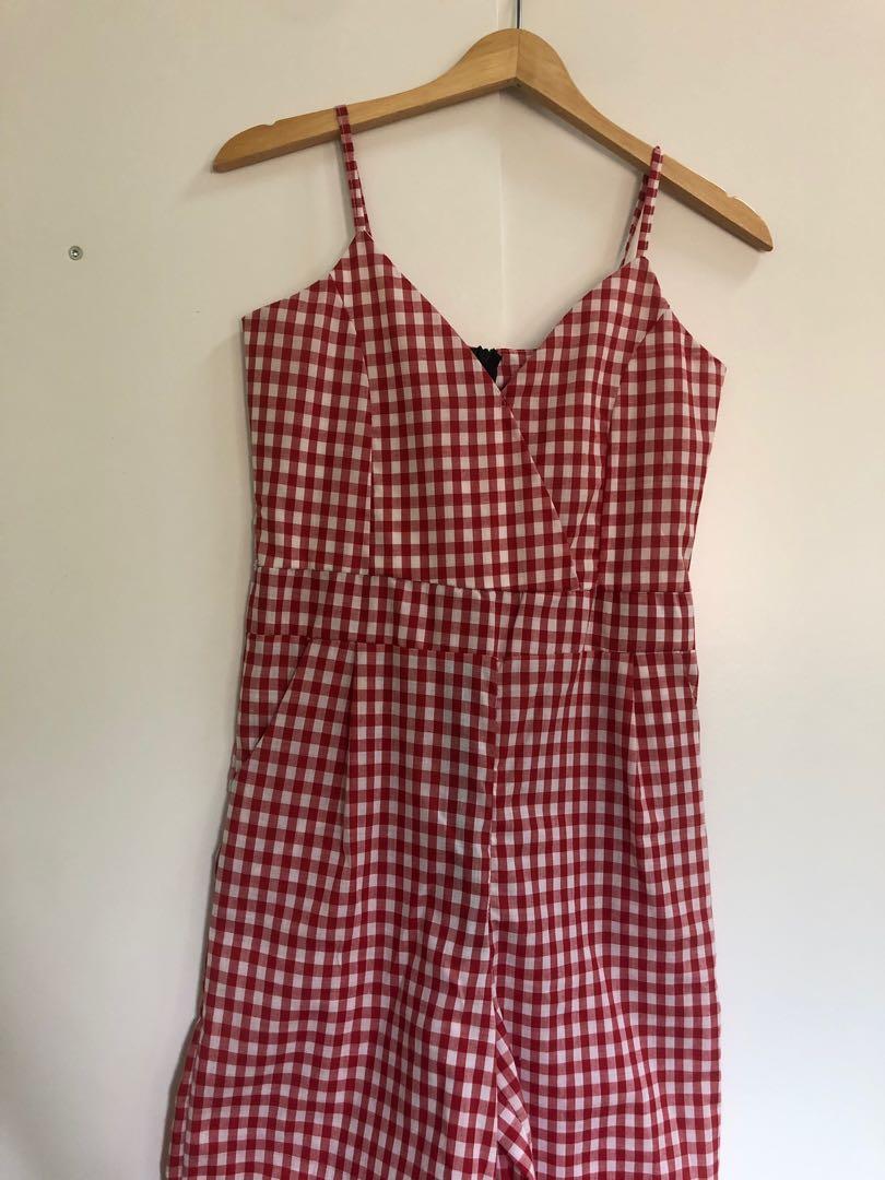 red checkered jumpsuit