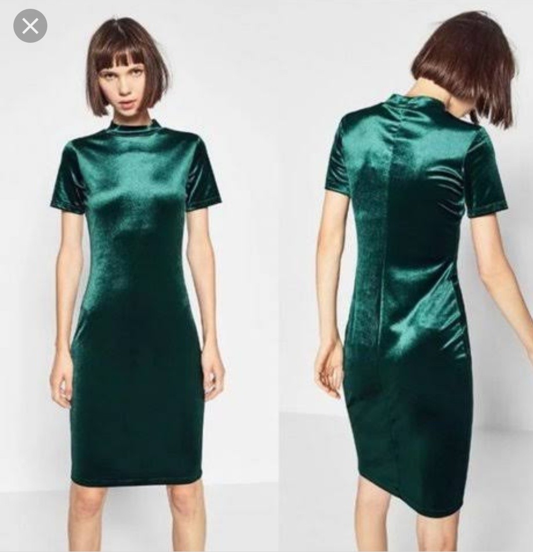 zara green velvet dress