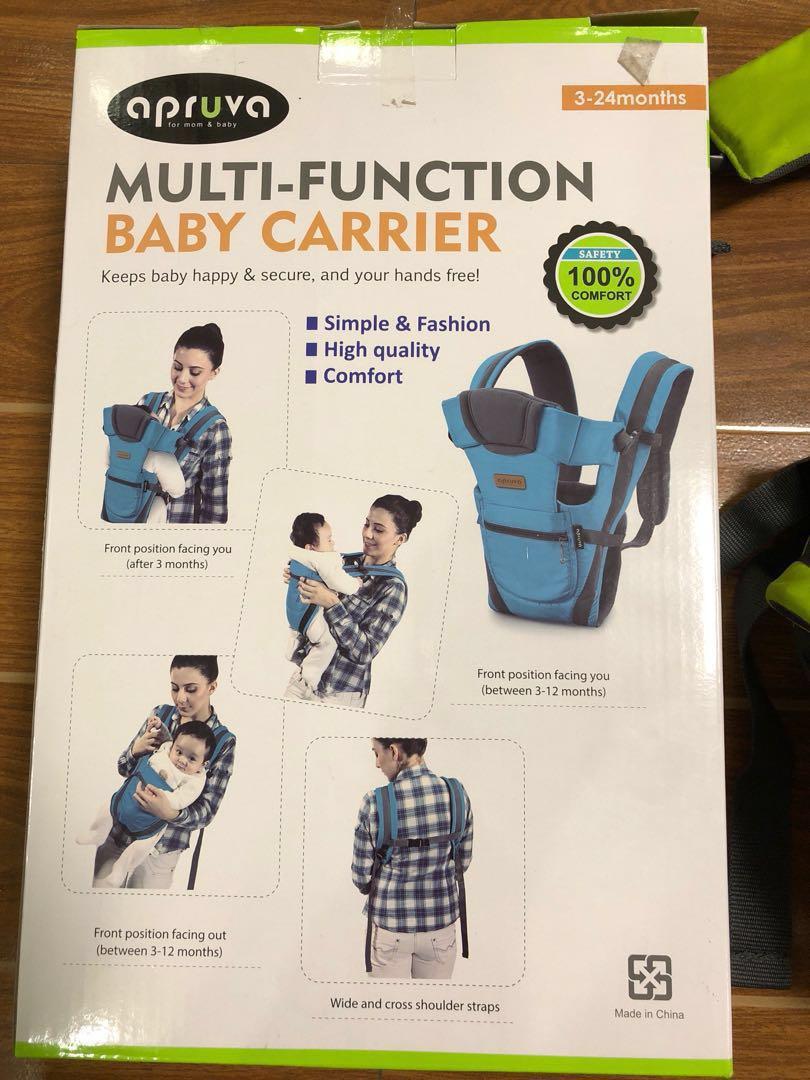 Apruva Multi-Function Baby Carrier (Category: Carriers & Slings) located in Quezon City. Submitted by maerceciocohc (Listing ID 180550874, Image 2). Description: Mall price PHP 1499.75 Used about 2 times only since my baby prefers the ring sling carrier. #best2019.
