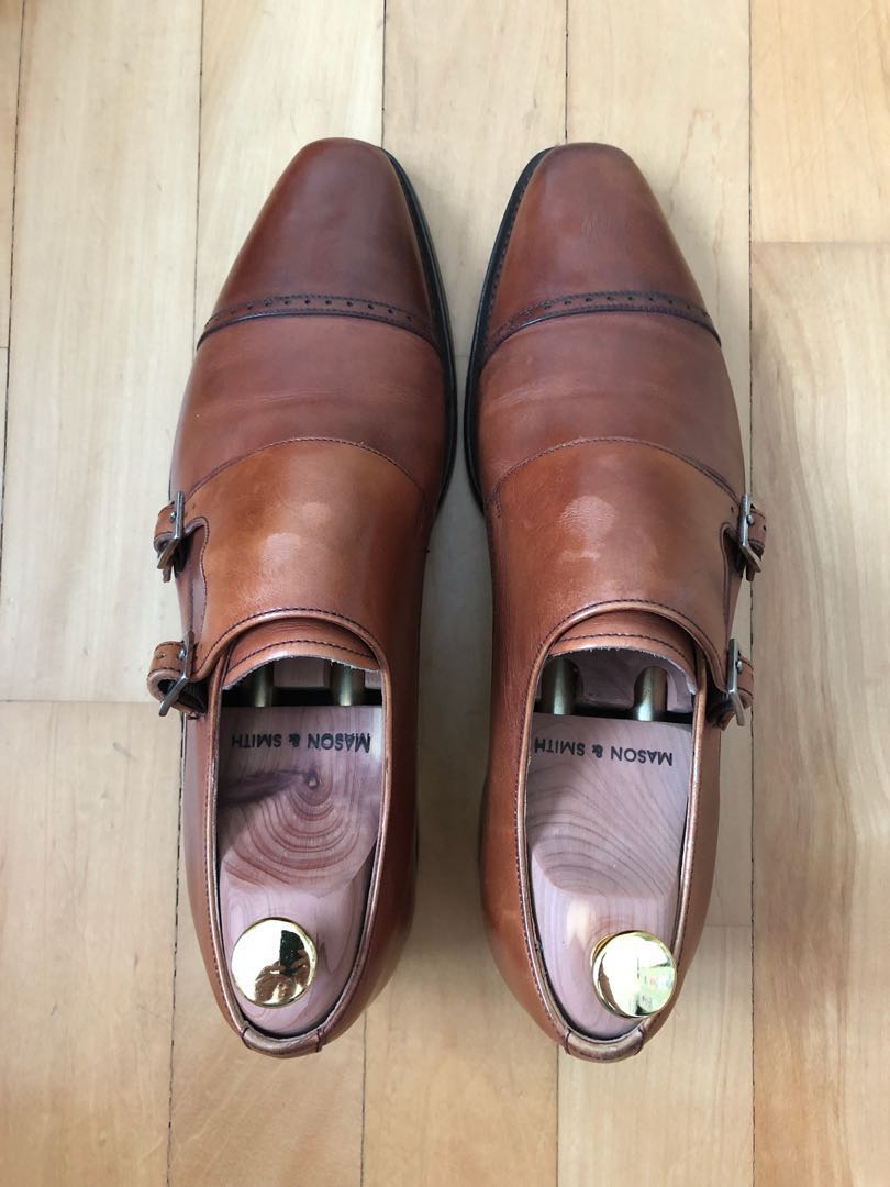 Double monk new arrivals tan shoes