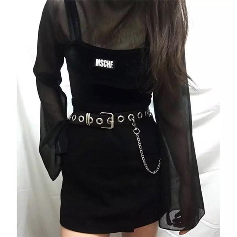 Black Goth Chain Ulzzang Belt Korean Leather Style Women S