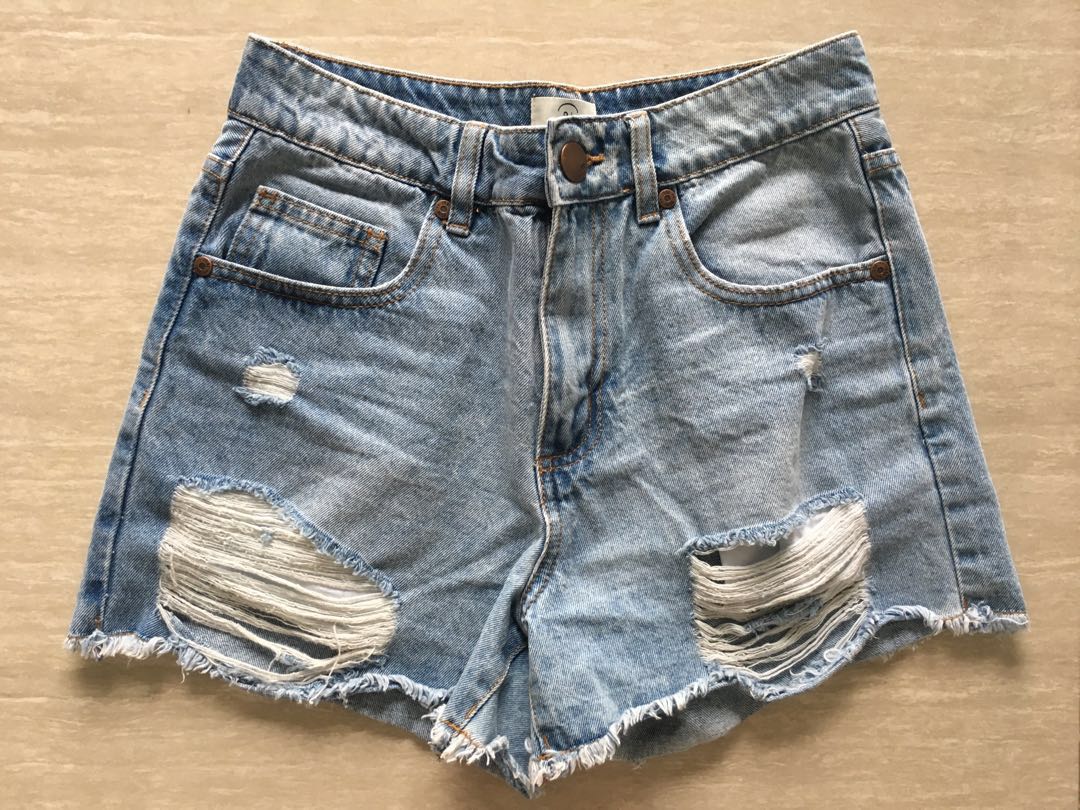 Ripped Denim High Waisted Shorts 
