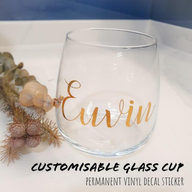 Customised Personalised Name Glass Cup Vinyl Sticker Decal, Hobbies