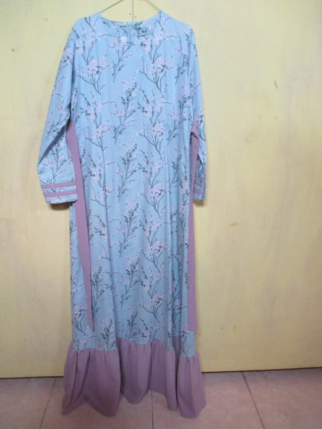 Gamis Katun Jepang Motif Sakura Kombinasi Rempel Kriwil Ramadanbermanfaat Fesyen Wanita Muslim Fashion Gaun Di Carousell