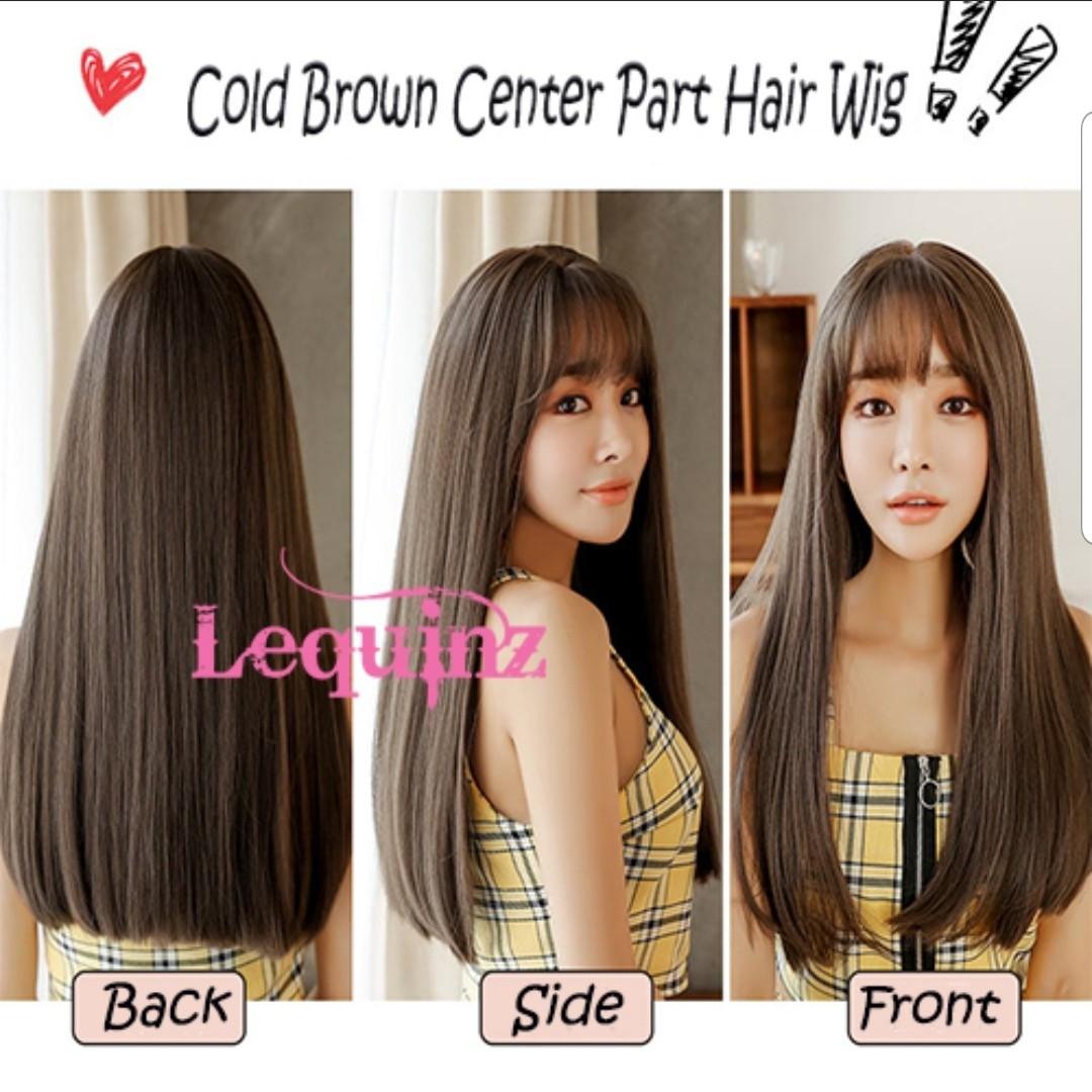 Korean Air Bangs Straight Hair Wig Cold Brown Women S Fashion