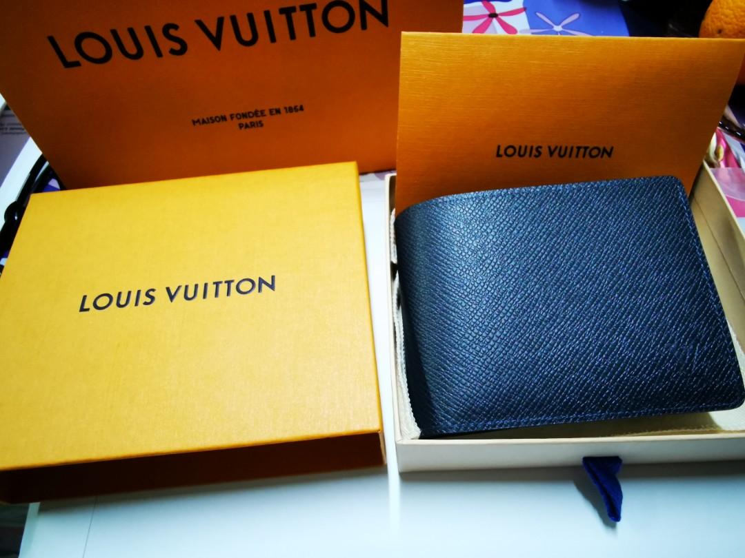 Ready Para Enviar * Com box 】 Louis Vuitton LV Carteira Curta  Multifuncional De Couro Estampado MULTIPLE Saffiano Masculino M30295