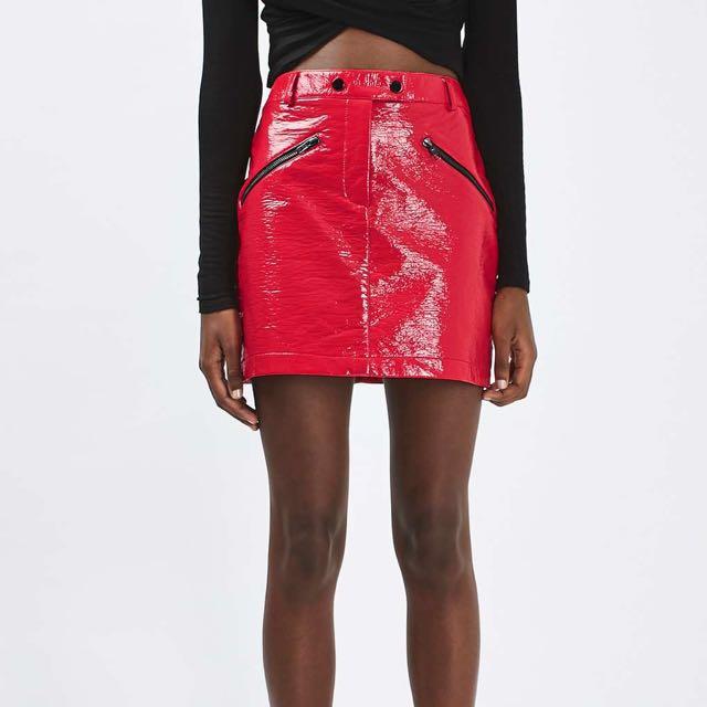 Red leather skirt topshop