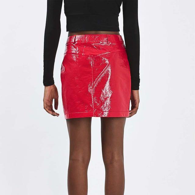 Red leather skirt topshop
